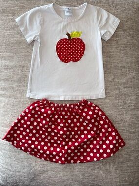 Kids White Top and Red Polka Dot Skirt Set